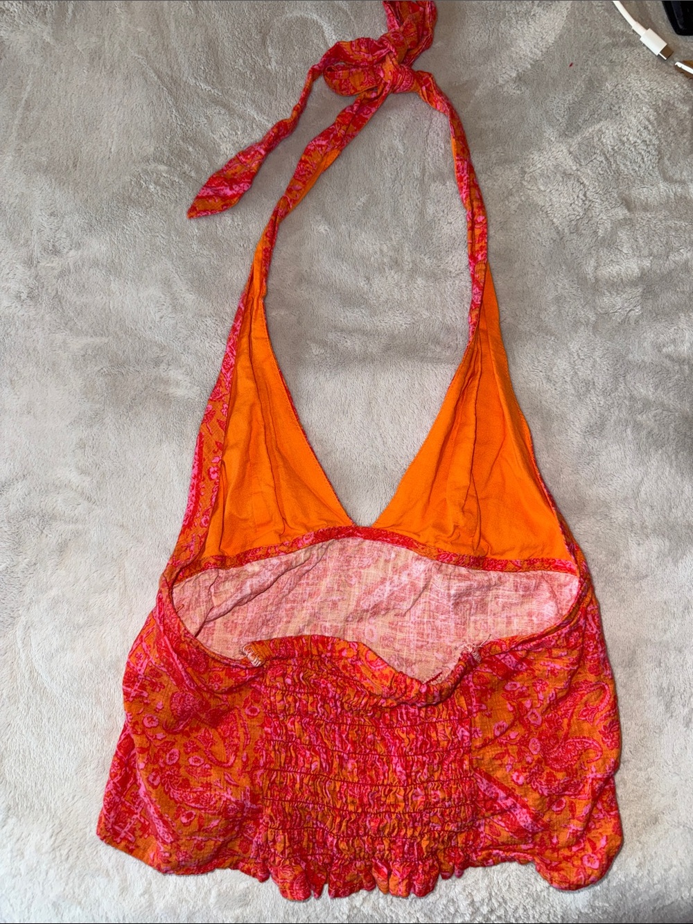 Rhythm. Halter Paisley Print Tank Top in Vibrant Orange-Pink - Picture 2 of 3